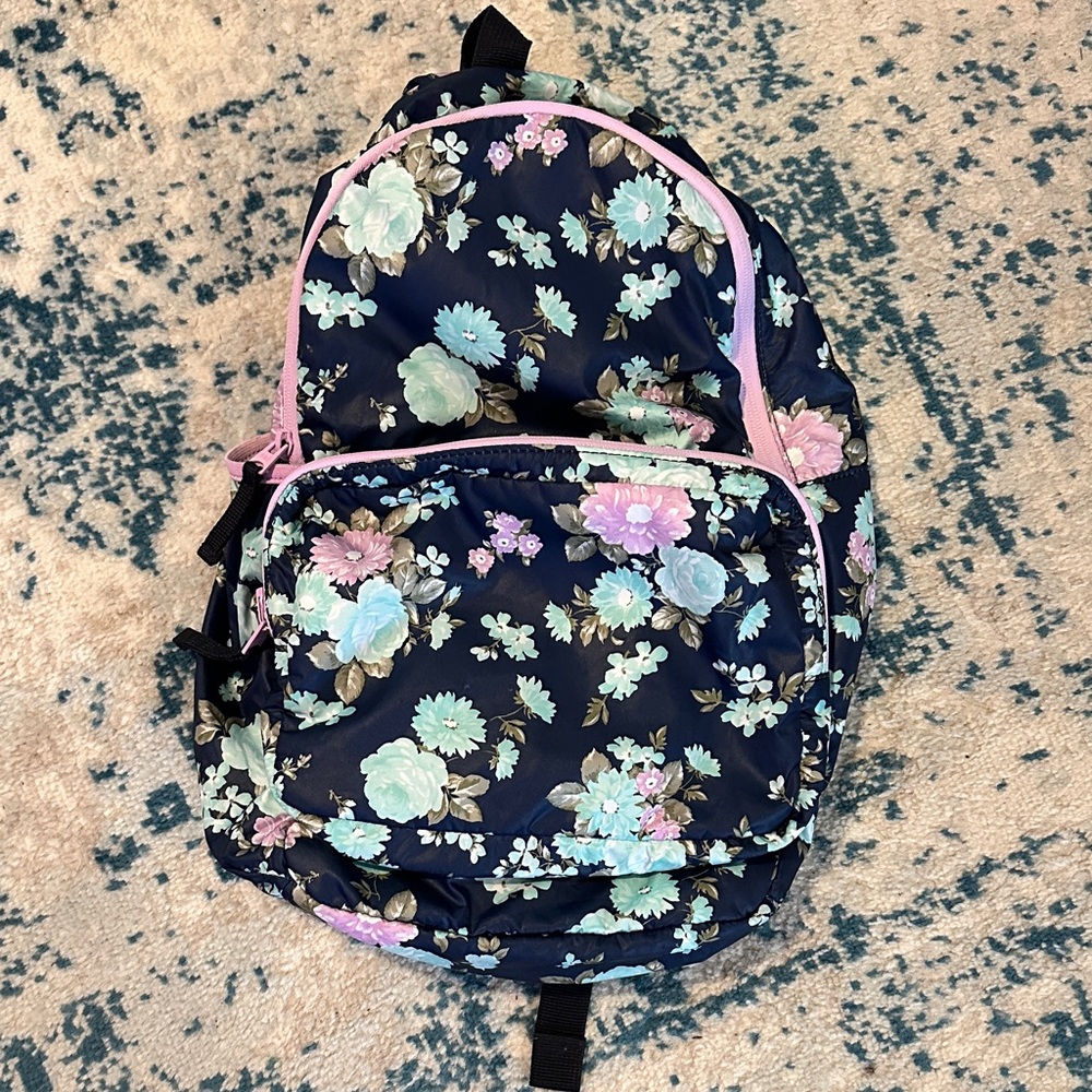 Abercrombie & Fitch Floral Backpack - Navy and Pastel Pink Packable cute